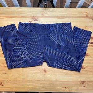 Fabletics Dark Purple Geometric Lines Cropped Workout Leggings